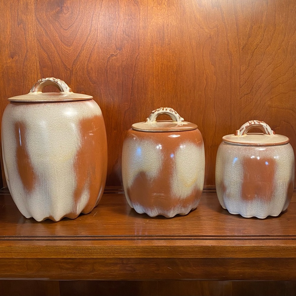 Vintage Frankoma Pottery 25 Canister Set, Flour, Coffee, Tea